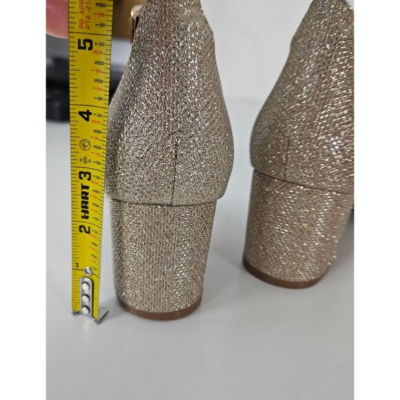 Mysoft Womens 8.5 Chunky Heels Open Toe Gold Glitter Ankle Strap Wedding Sandals - Picture 10 of 15